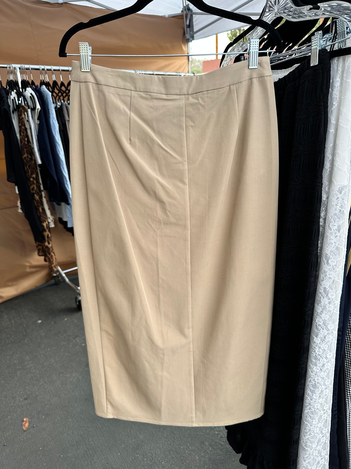 Khaki Button Wrap Midi Skirt