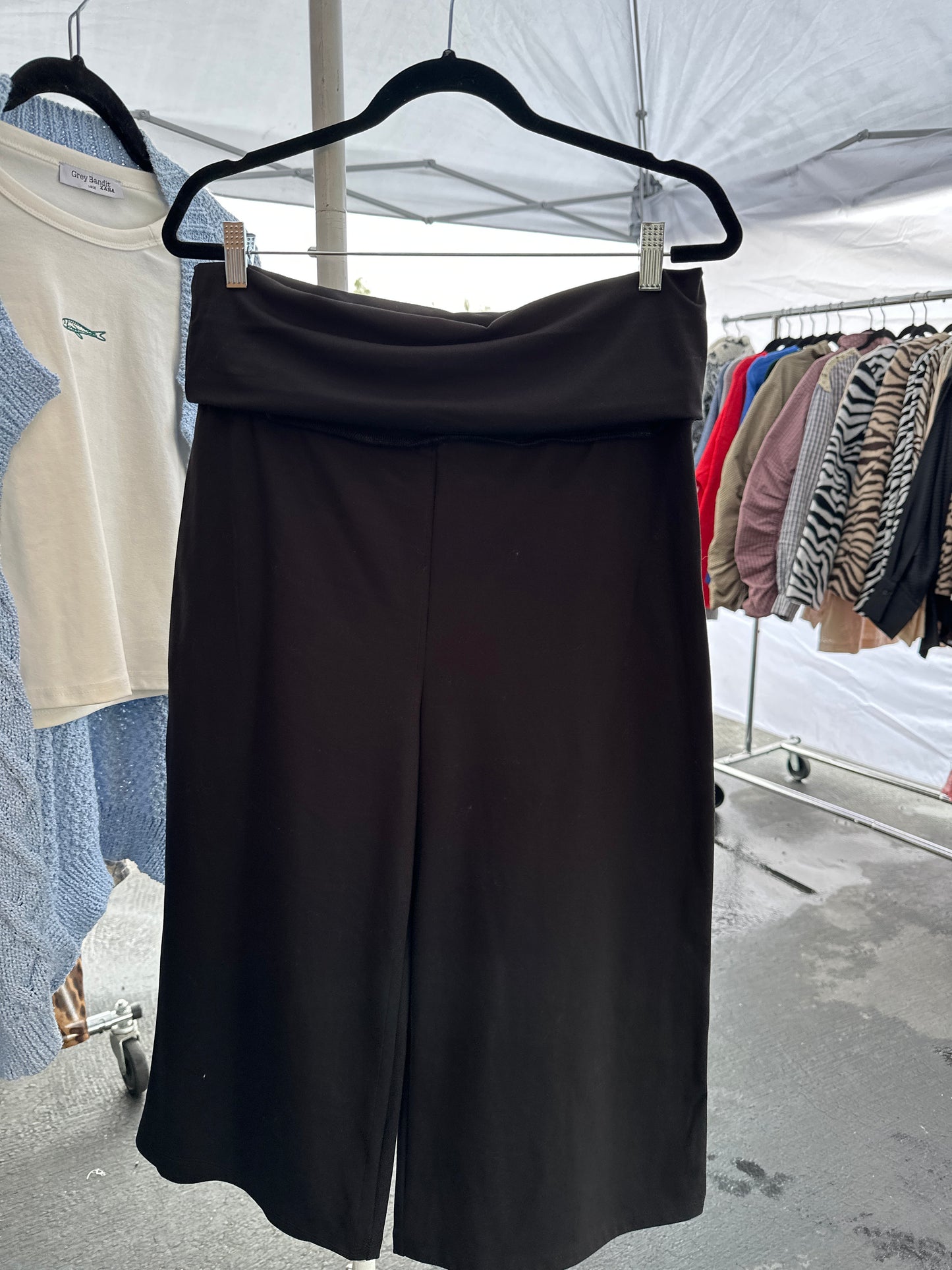 Black Foldover Flare Pants