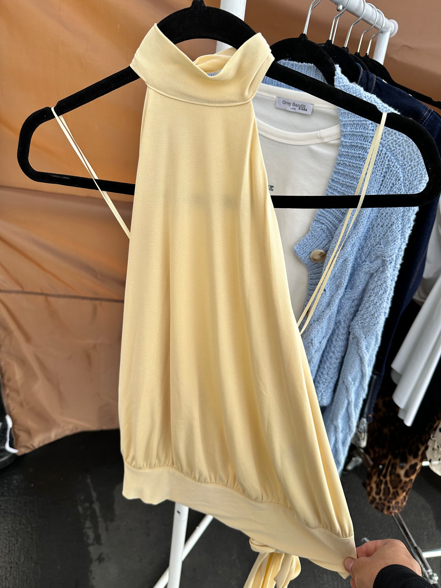 Butter Yellow Halter Backless Top
