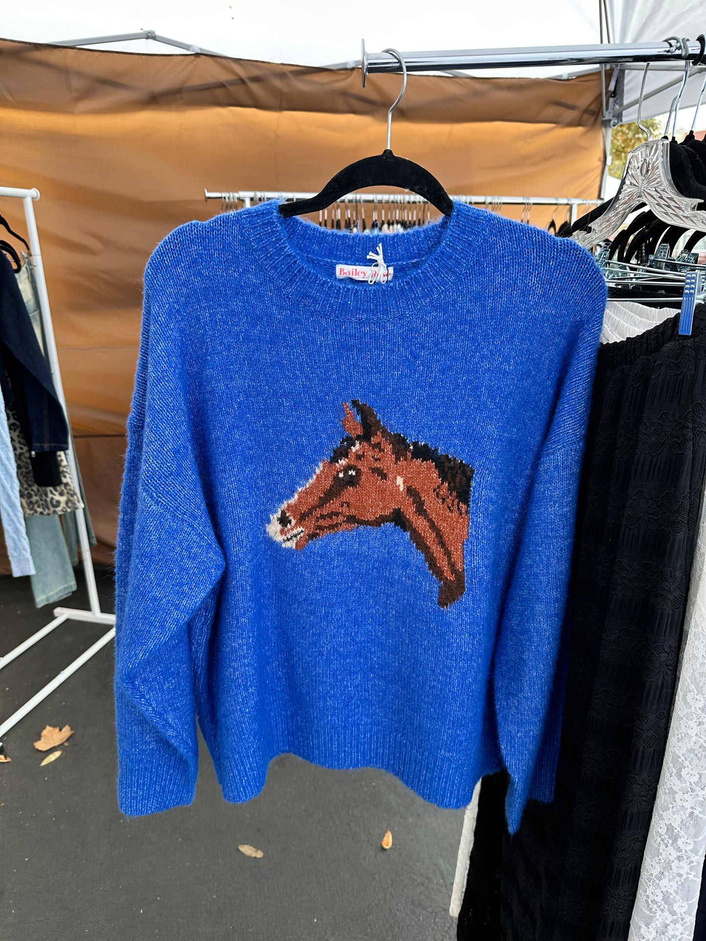 Cobalt Blue Horse Portrait Knit Sweater