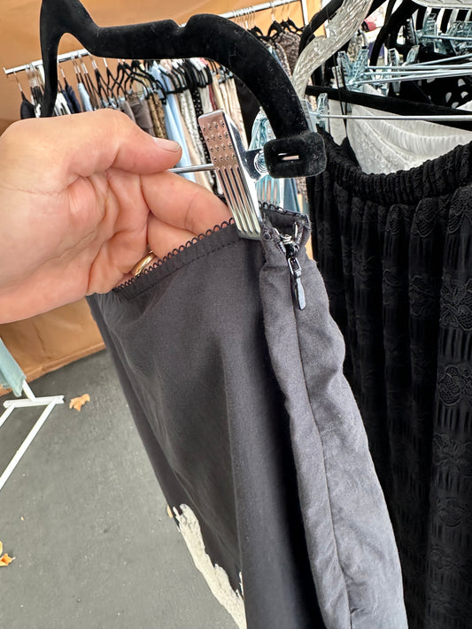Charcoal Lace Trim Mini Skirt