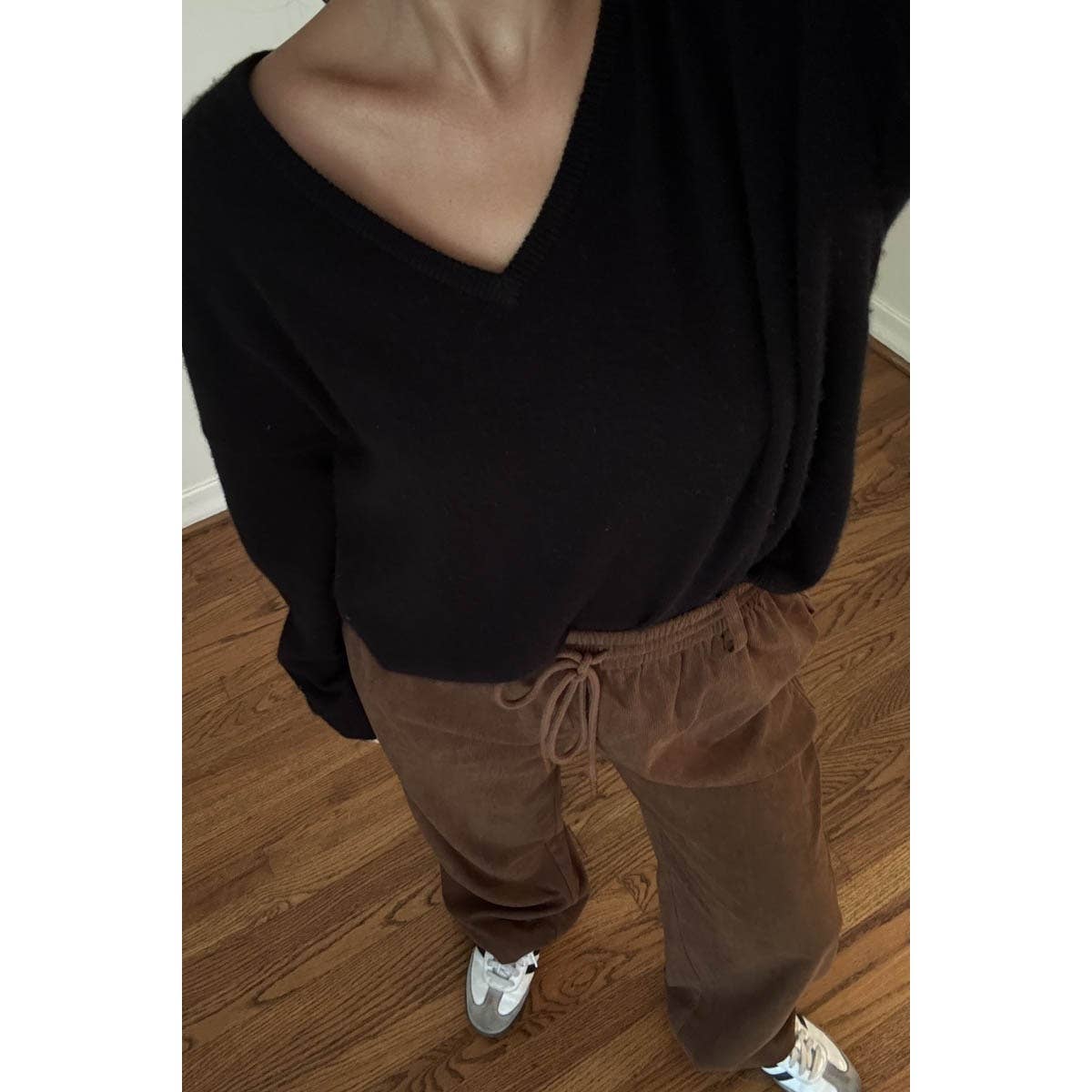 CORD DRAWSTRING WIDE PANTS