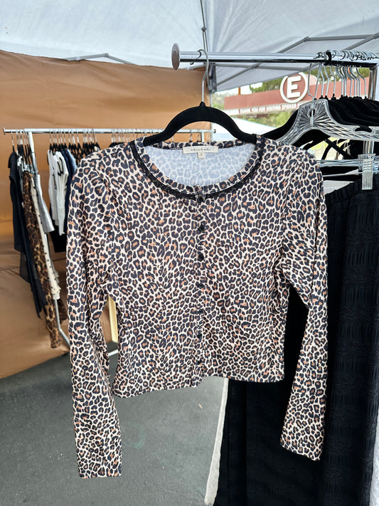 Leopard Print Lace Trim Cardigan