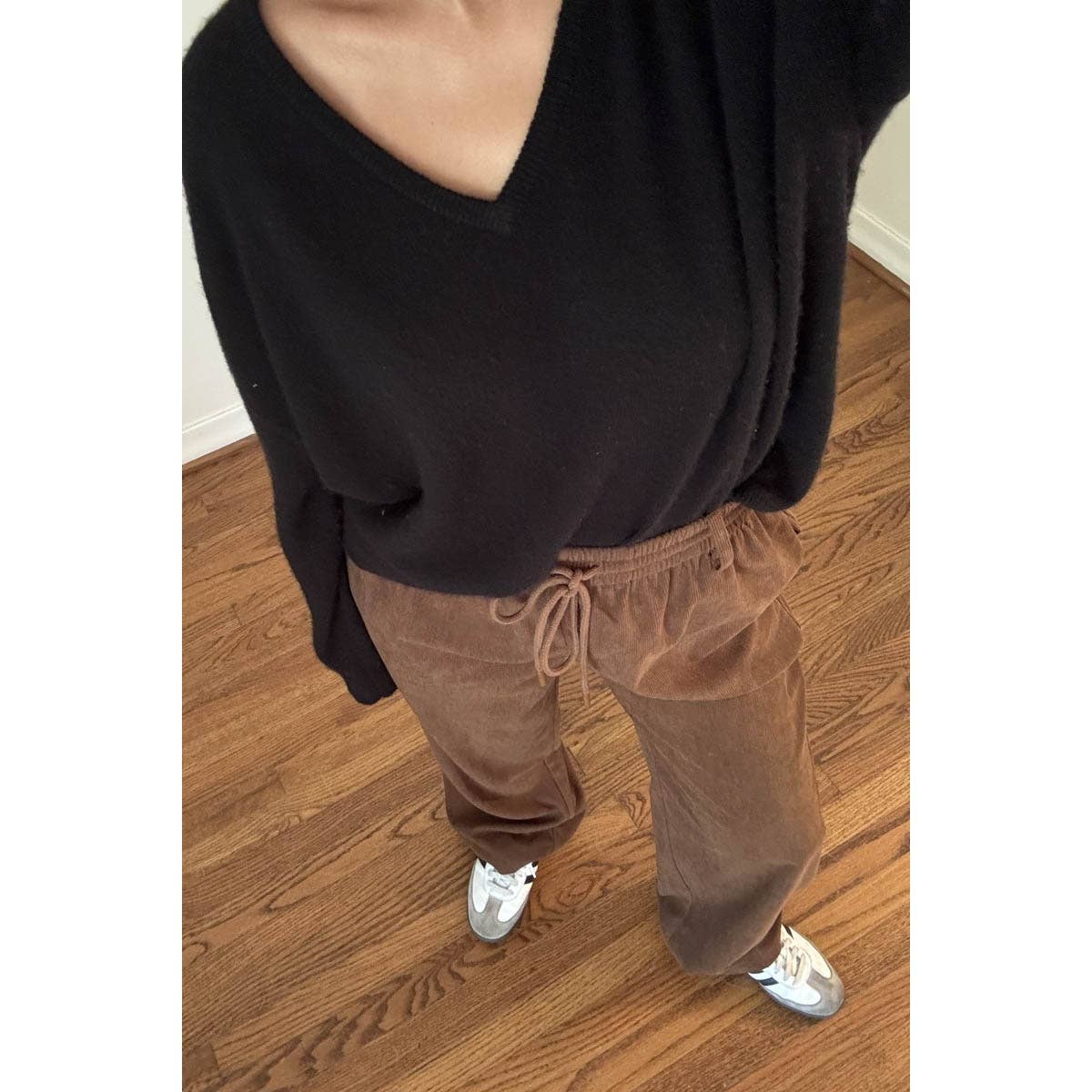 CORD DRAWSTRING WIDE PANTS