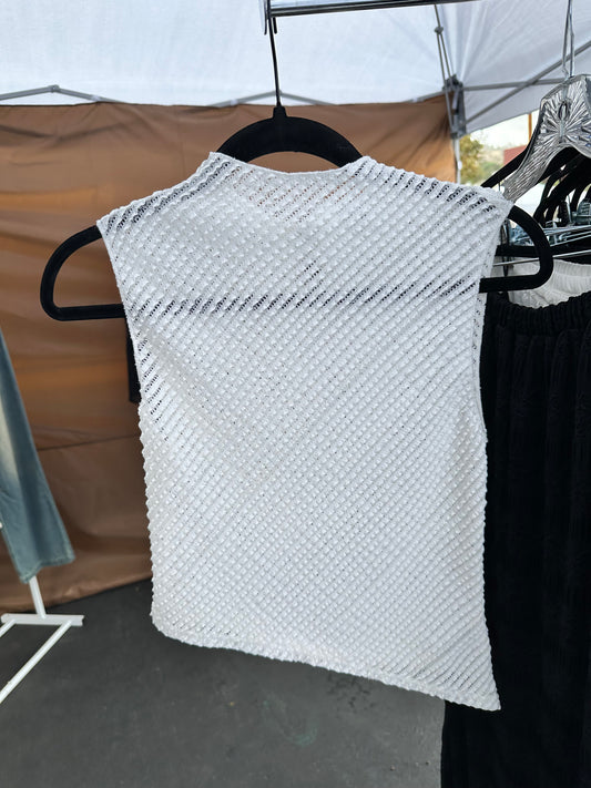 Ivory Open Knit High Neck Sleeveless Top