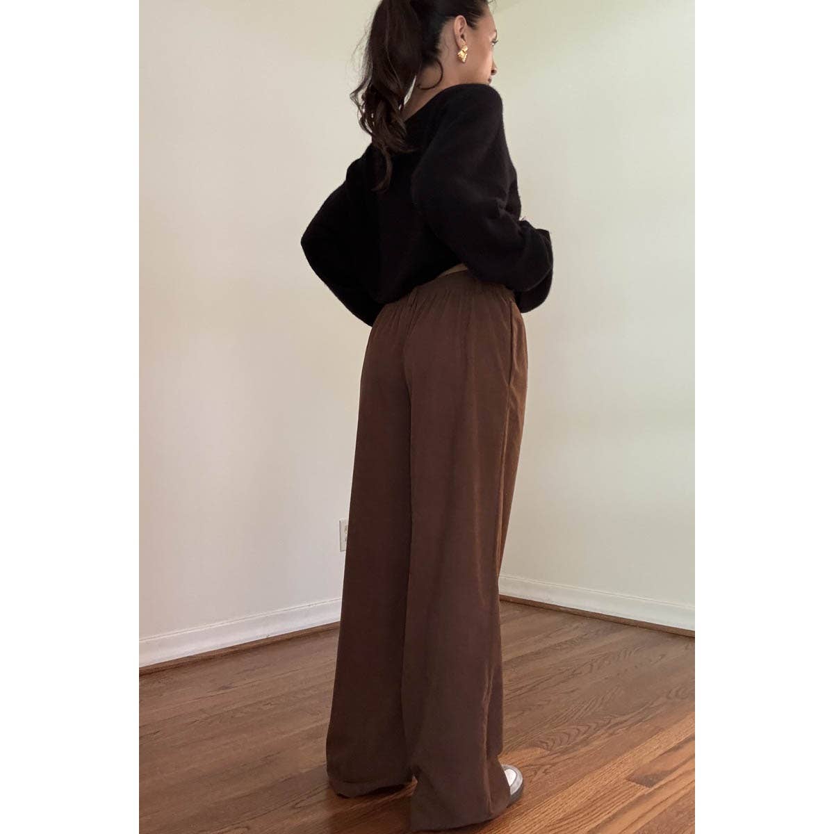 CORD DRAWSTRING WIDE PANTS