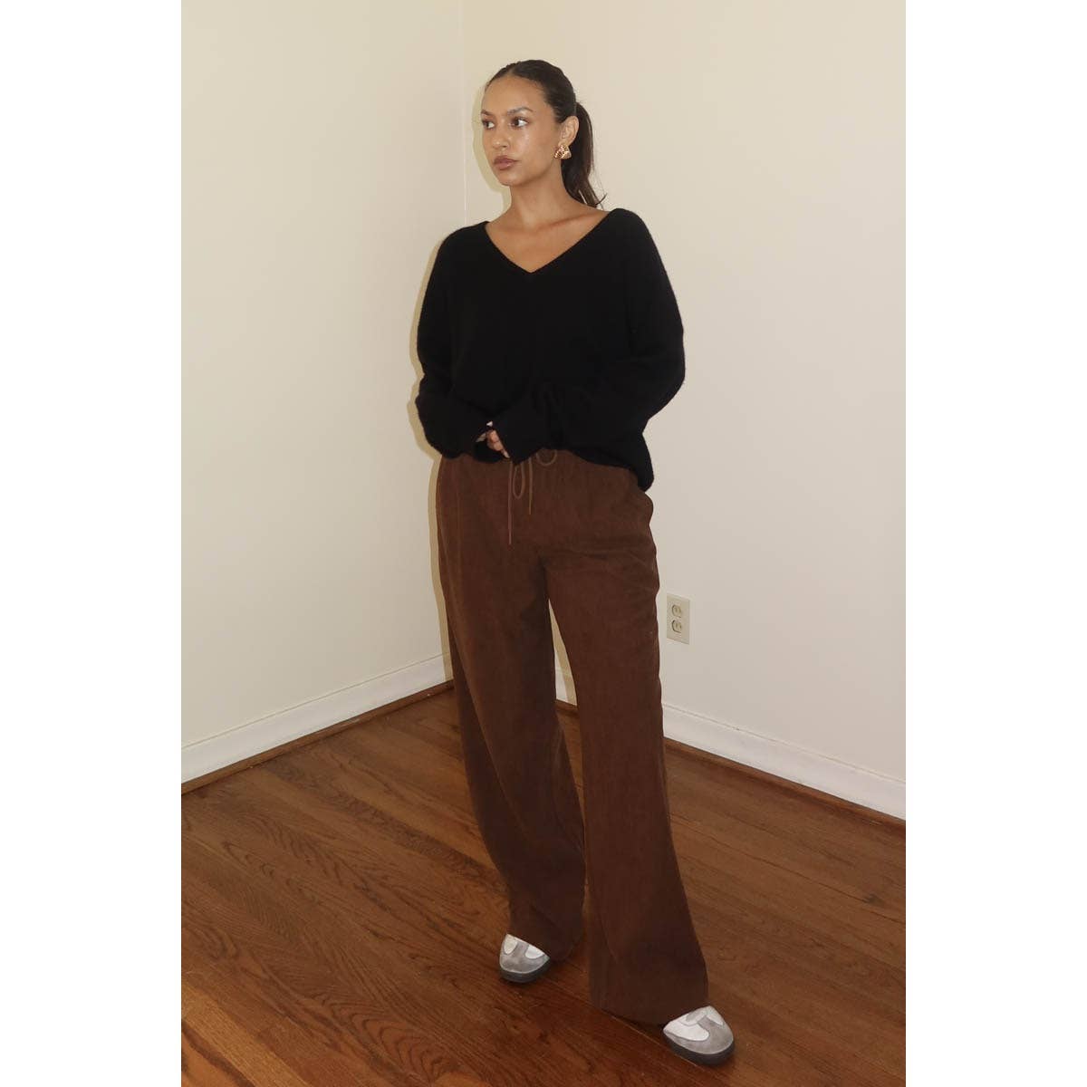 CORD DRAWSTRING WIDE PANTS