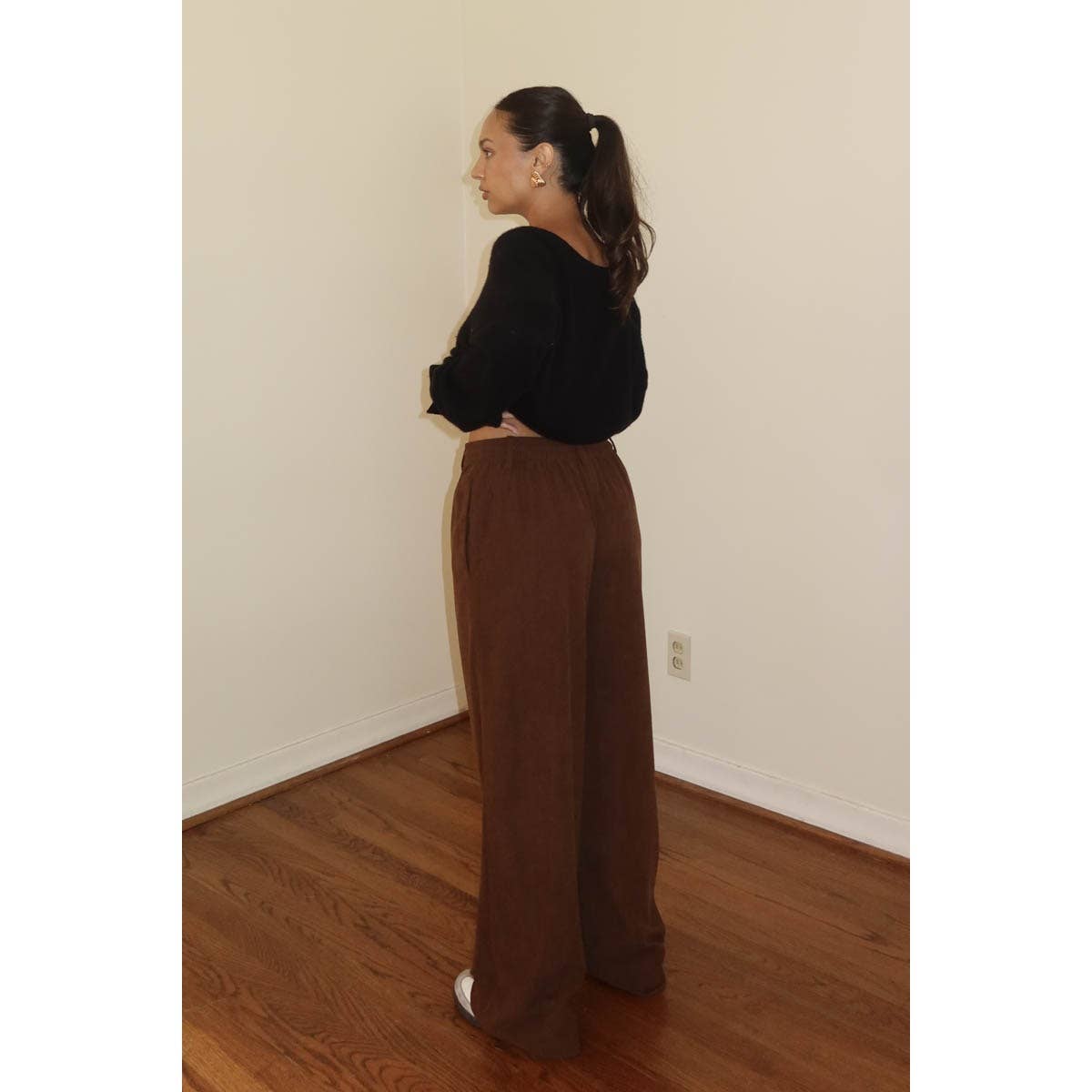 CORD DRAWSTRING WIDE PANTS