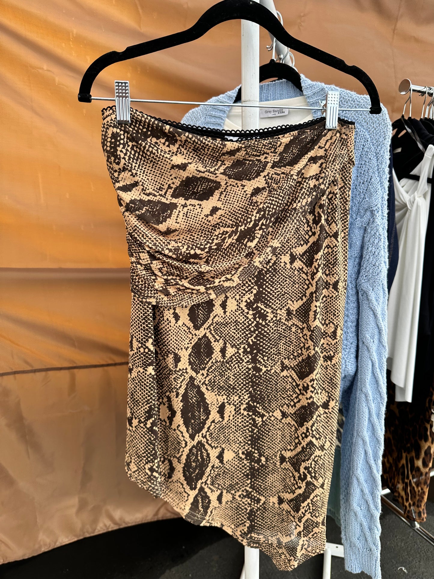 Snakeskin Ruched Mesh Mini Skirt
