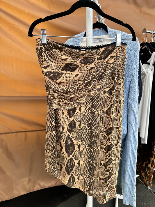 Snakeskin Ruched Mesh Mini Skirt