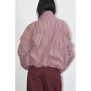 Mauve Ruched Quilted Zip-Up Jacket