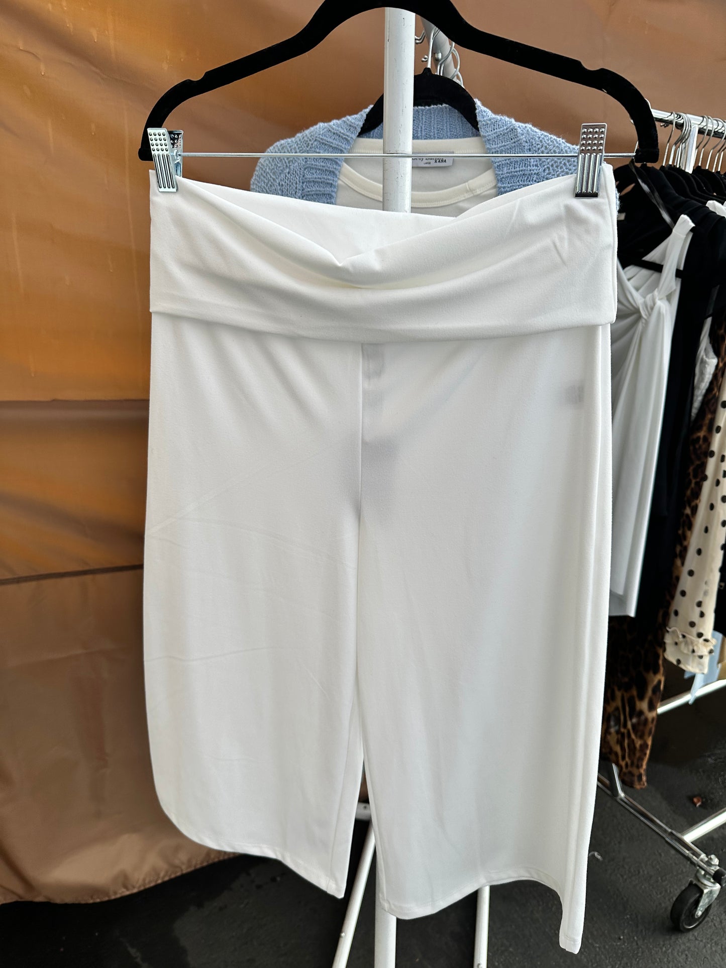 White Foldover Flare Pants