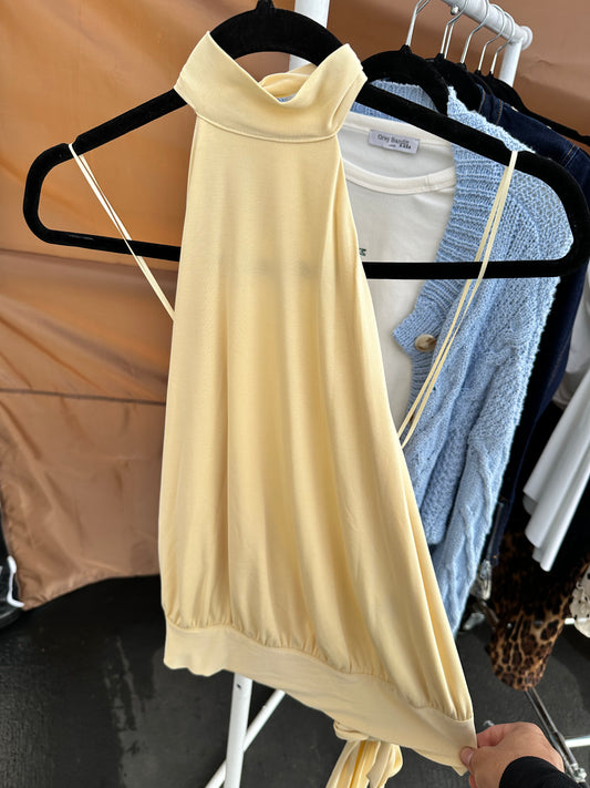 Butter Yellow Halter Backless Top