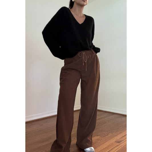 CORD DRAWSTRING WIDE PANTS