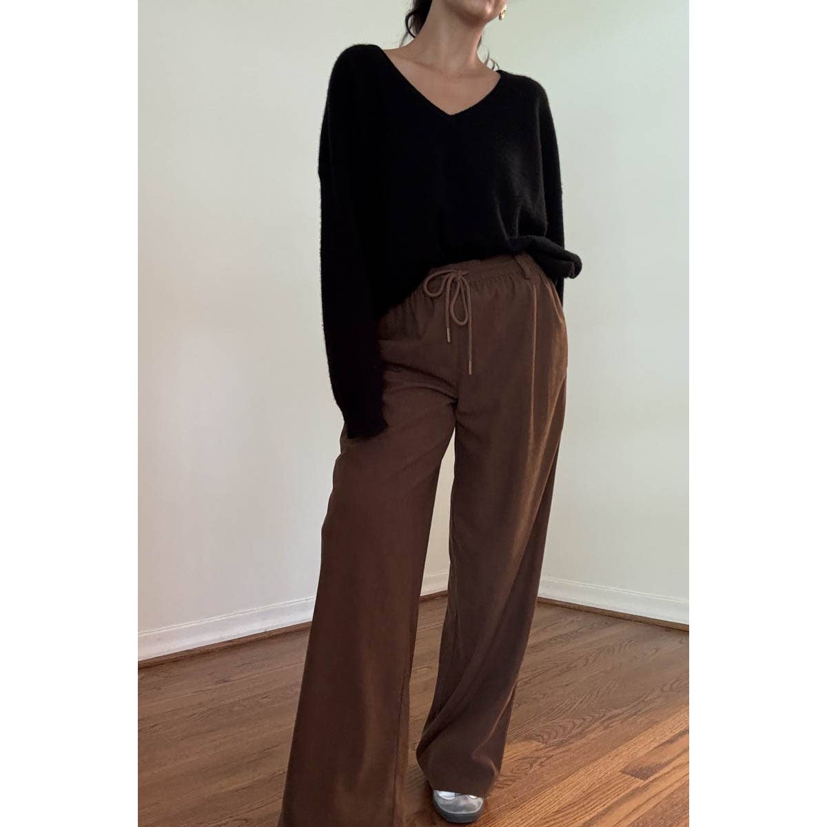 CORD DRAWSTRING WIDE PANTS