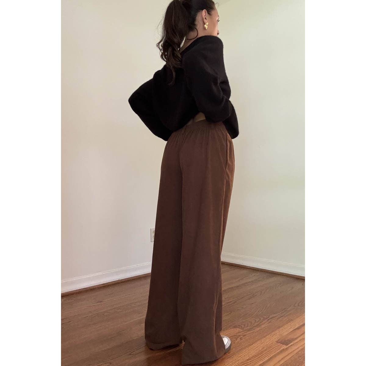 CORD DRAWSTRING WIDE PANTS
