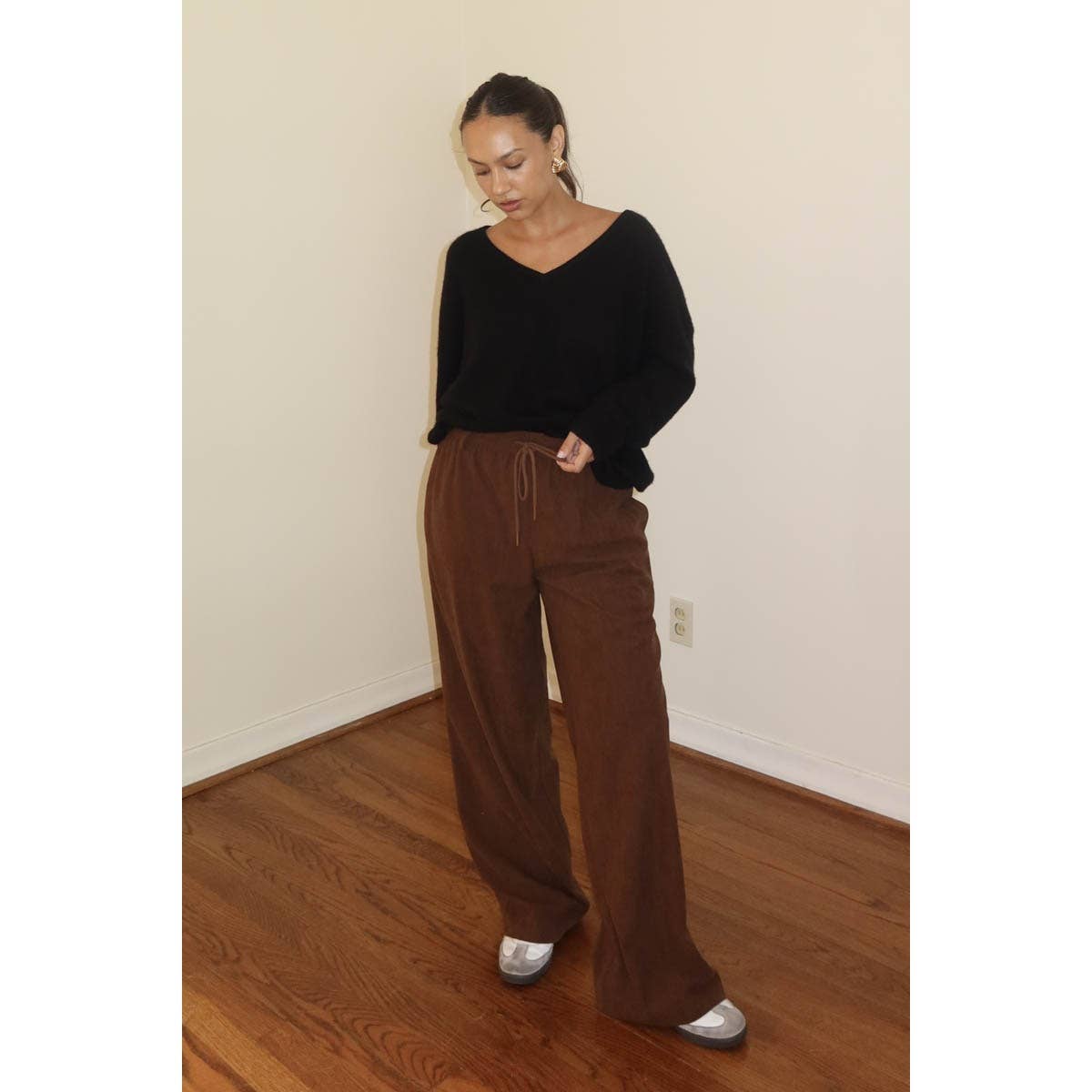 CORD DRAWSTRING WIDE PANTS