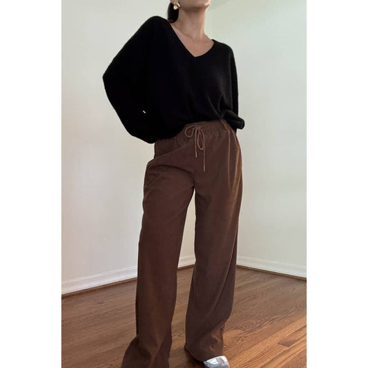 CORD DRAWSTRING WIDE PANTS